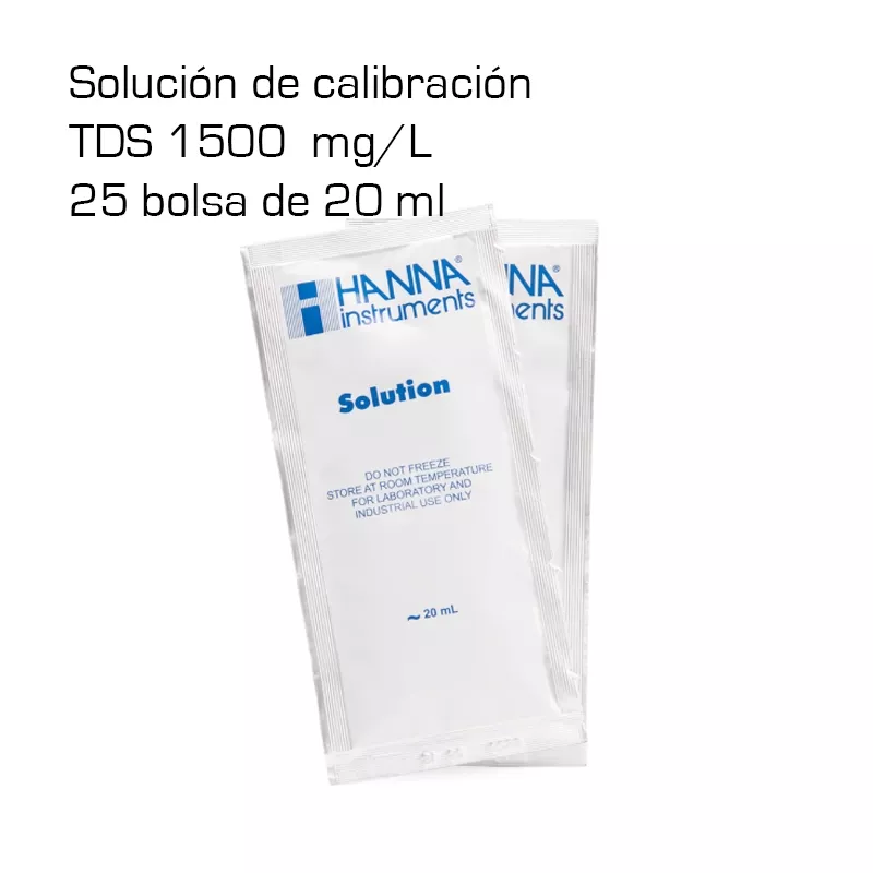 Solución Hanna calibración TDS 1500 mg/l (25 bolsas de 20 ml)