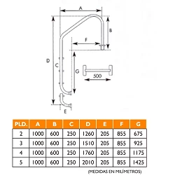 Escalera Standard ancho 1 m AISI-316 4 peldaños antideslizantes