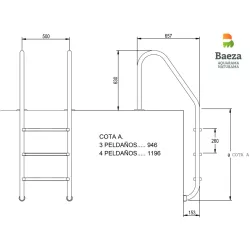 Escalera piscina Aquarama Standard 3 peldaños AISI-316 Electropulida (especial cloración salina)