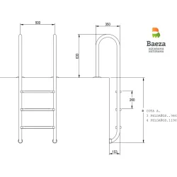 Escalera piscina Aquarama Muro 3 peldaños AISI-316 Electropulida (especial cloración salina)