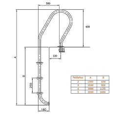 Escalera piscina Mixta 2 Peldaños