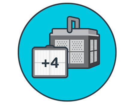 Cesta compuesta por paneles de filtro de primavera (60μ) y ultrafinos (15μ). Son 4 paneles de cada tipo que el usuario podrá alternar en función de sus necesidades. El sistema de acceso superior facilita la manipulación.