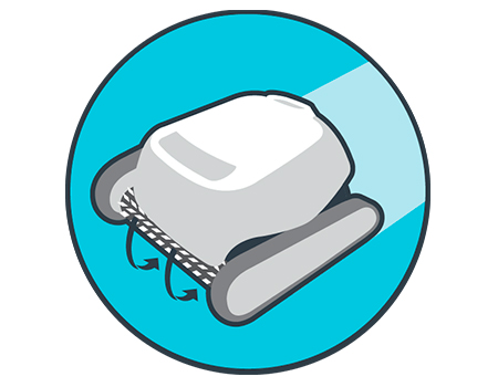 El Dolphin Carrera 30 trae un cepillo activo en la parte delantera y otro en la trasera. Además, el cepillo trasero incorpora dos anillos de PVA que garantizan una mayor adherencia así como una limpieza más exigente de la piscina.