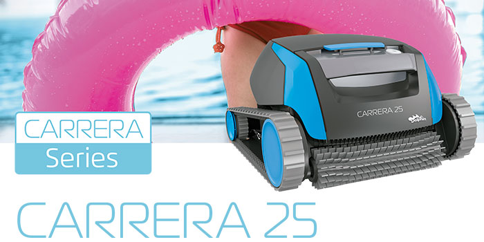 El limpiafondos Dolphin Carrera 25 proporciona una limpieza fiable, cómoda y rentable para de la piscina. Su fiable método de filtración en cualquier condición de la piscina y el cepillado activo en toda superficie, optimizan la higiene de la piscina.