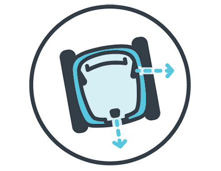 Sistema de movilidad Power Stream. Este tecnología permite mejorar la maniobrabilidad del equipo en el agua. Con este sistema el Carrera 30 no perderá poder de succión lateral aunque los filtros estén muy llenos.