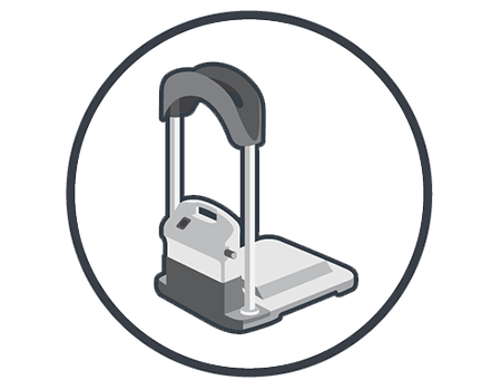 De reiniger wordt geleverd met een standaard voor eenvoudig opbergen, met een voet om de robot op te laten staan, een houder voor de voeding en een haak om de kabel op te winden.
