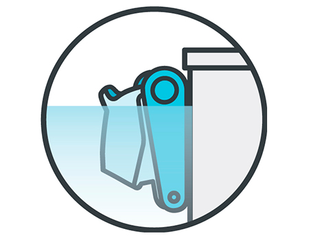 Está especialmente diseñado para la limpieza de fondo, paredes y línea de flotación de piscinas.